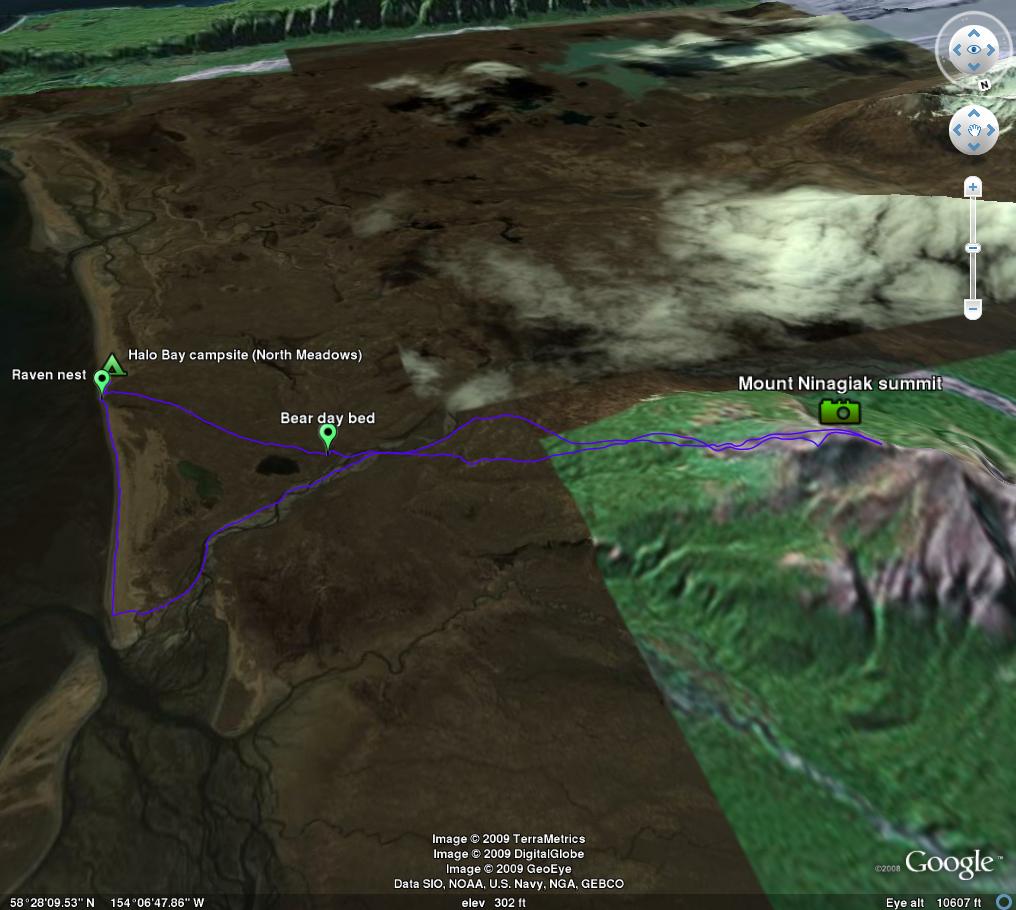 Google Earth track of my hike up Mount Ninagiak